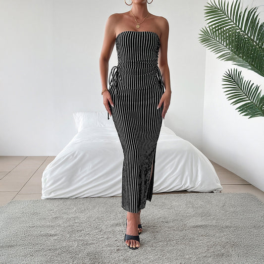 Elegant Strapless Tube Top Sheath Maxi Dress