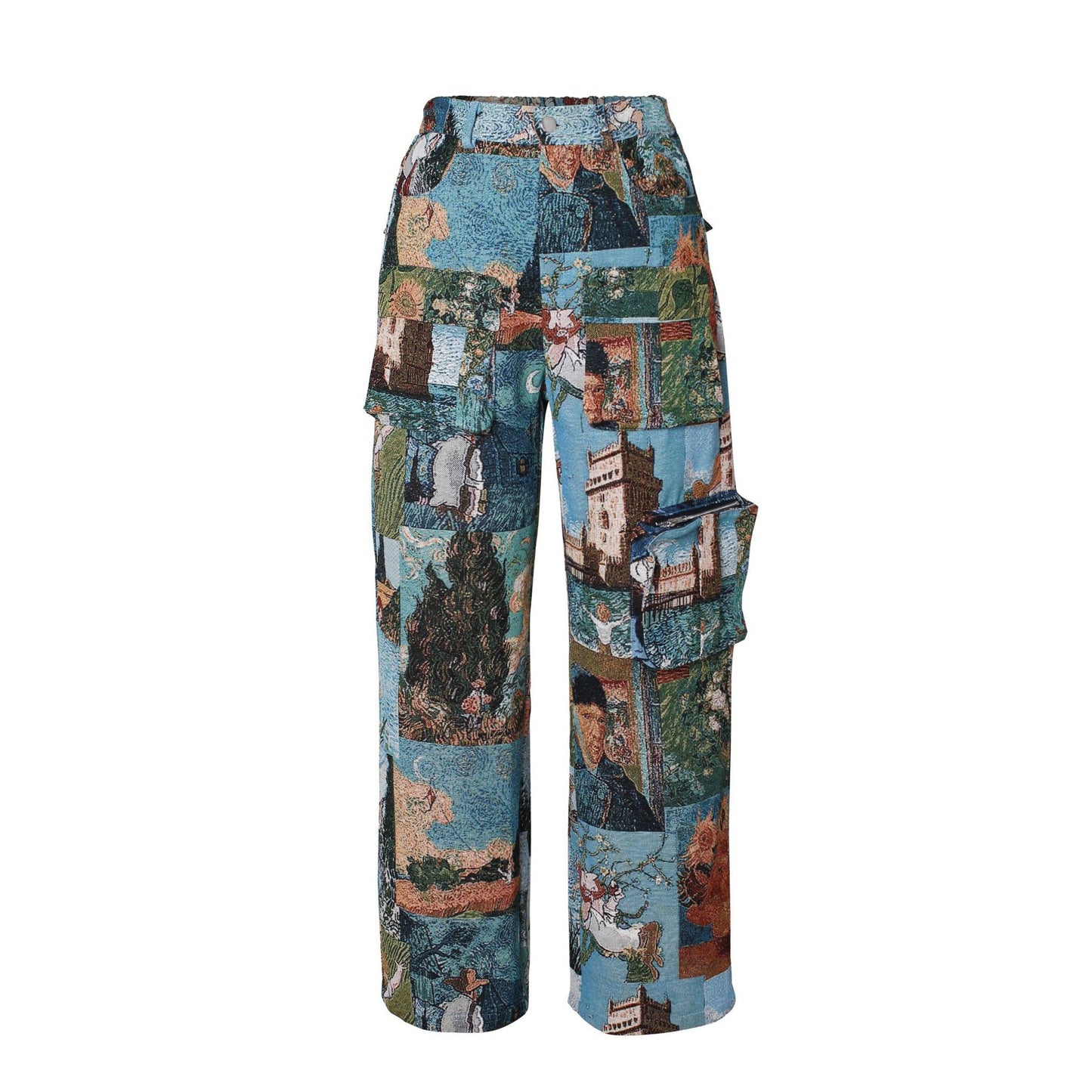 Dame casual Jacquard vintage bukser med flere lommer