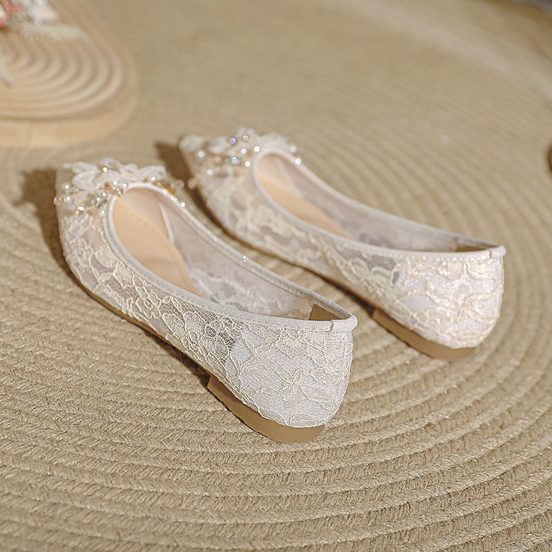 French Ethnic Minority High Sensitivity Apricot Wedding Shoes