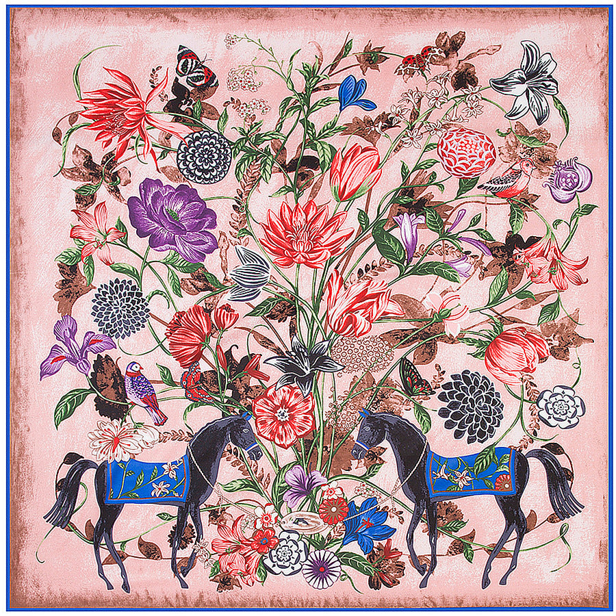 Floral Carriage Twill Large Square Silk Scarf Sunscreen Shawl