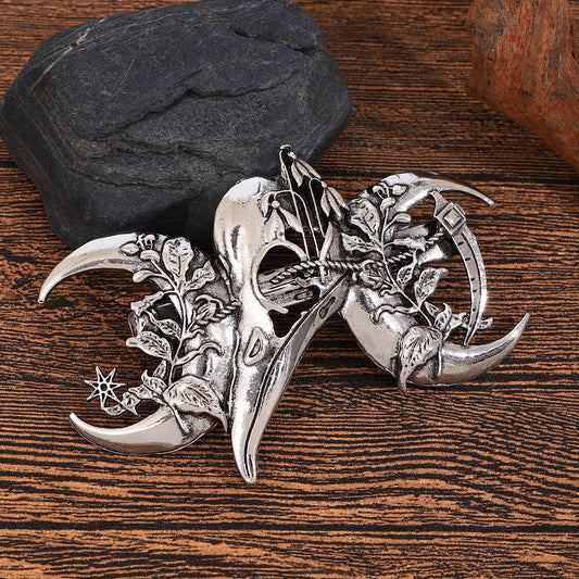 Retro Viking Leaf Moon Raven Hammer Hairpin