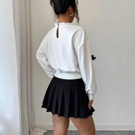 Women's Fashion Simple Bow Decor Short Hoodie