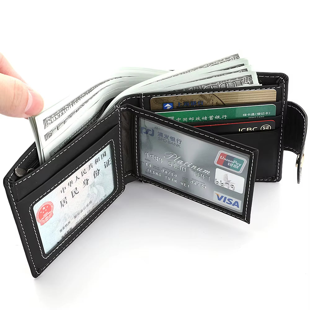 Men'S Wallet Men'S Short Wallet Youth Fashion Personality Pu Leather Credit Card ID Card Holder Wallet Folding Wallet
