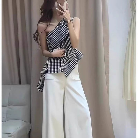 French Retro Plaid Shoulder Vest For Women