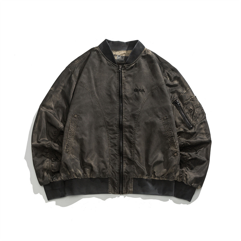 Spray Painting Waste Soil Wind Distressed Dirty Baseball Uniform Jacket For Men