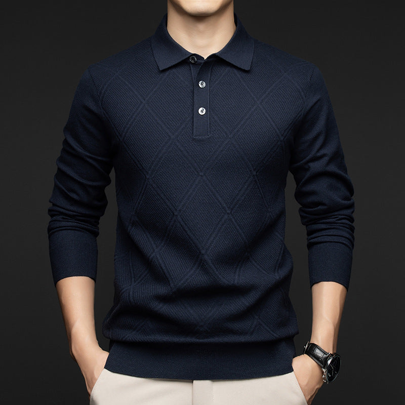 Revers Langærmet Business Casual Strikket Sweater til Mænd (Mellemalder)