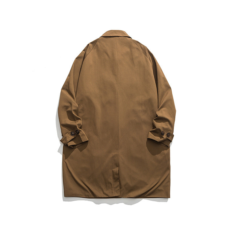 Solid Color BASIC Lapel Cardigan Coat Men's Long Trench Coat