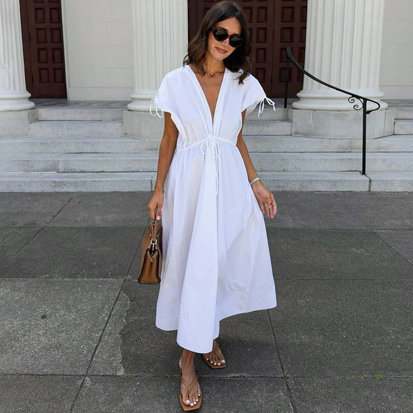 Fashionable Slim-fit V-neck A-line Versatile Dress For Women
