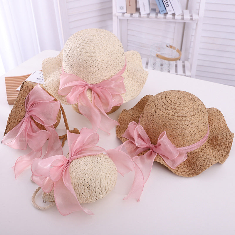 Children's Large Bow Sunshade Straw Hat