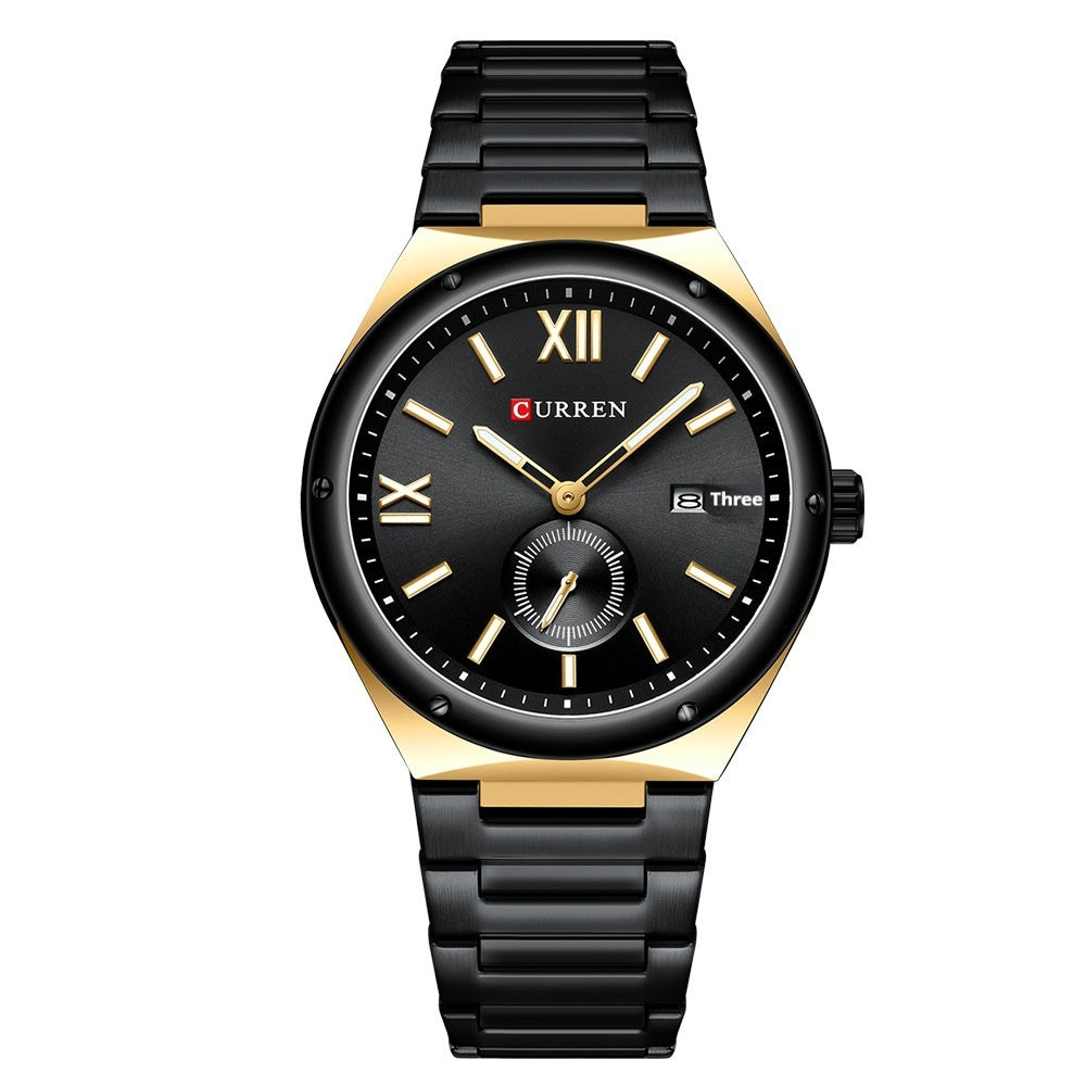 Mens Calendar Waterproof Multi-Function Two-Hand Semi-Quartz Watch