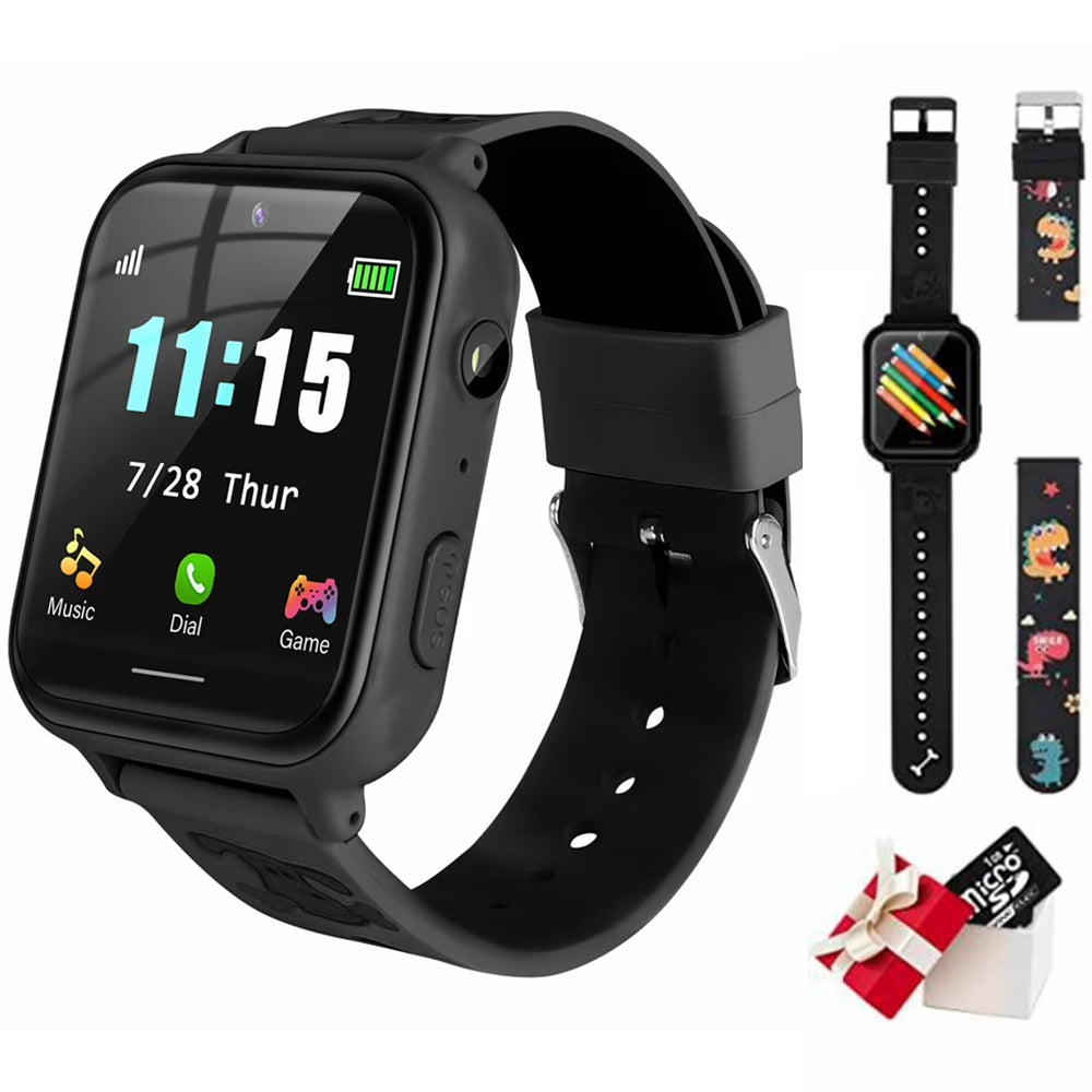 Kids Smart Watch 39 Mm Black Aluminum Alloy with Black Band