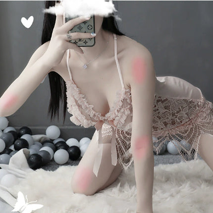 Lace Sexy Lingerie Bra-free White Princess Role-play Seductive Spaghetti Straps Open Back Alluring