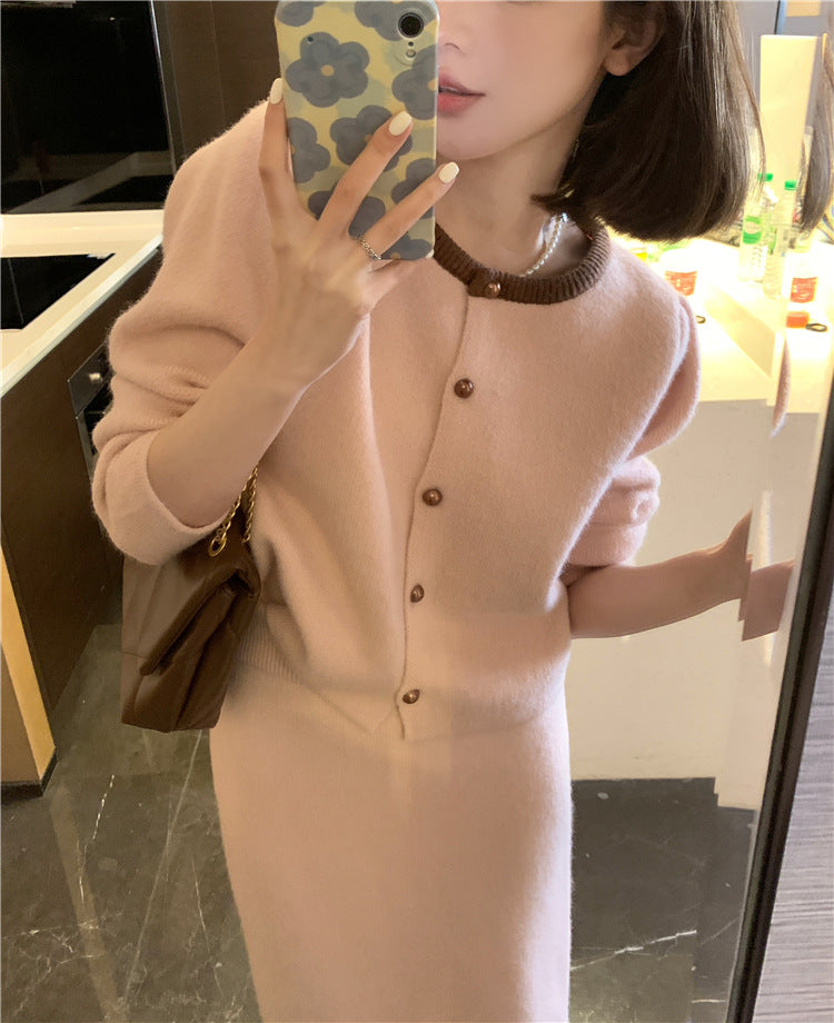 Sweater High-Waisted Slimming Skirt Set For Women