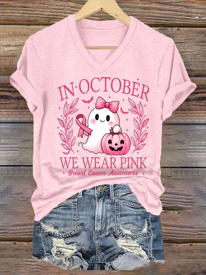 Women's Fashion Printed Casual Colored Cotton V-neck Short Sleeve