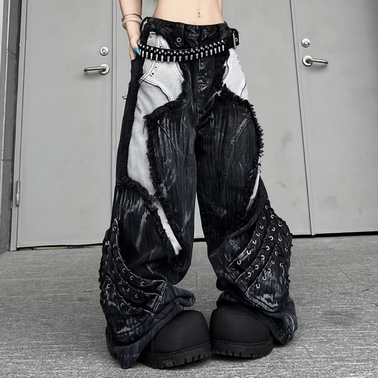 FallWinter American-style Heavy-duty Post-apocalyptic Deconstructed Washed Denim Jeans