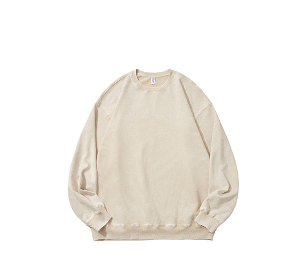 Sweater i vasket bomuld med rund hals og lange ærmer