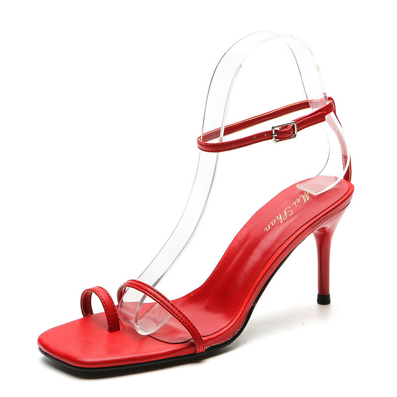 Sandals Women's Summer Hot Style Small Square Toe Toe Thin Strap High Heels