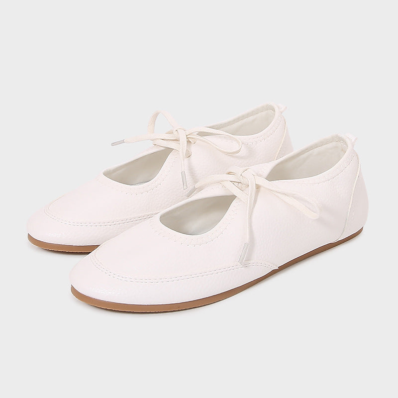 Satin Fashion Flade Ballerinasko med Lav Udskæring og Snøre