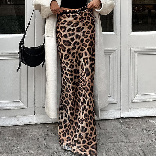 Leopardprintet Satin Fishtail Nederdel Nederdel