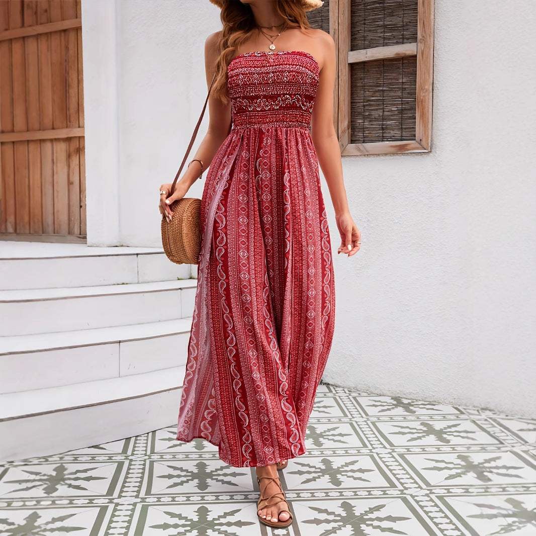 Stomach Blanket Ethnic Style Tube Top Wide Leg Jumpsuit