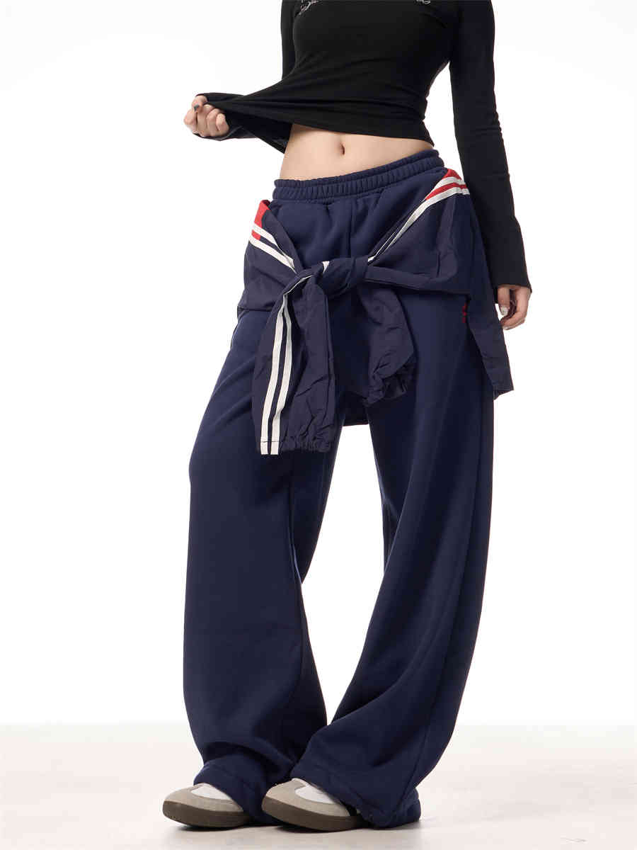 Strap Design Fleece-lined Track Sweatpants