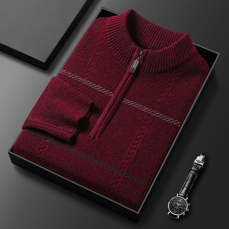 Mens Stand-Up Collar Long-Sleeve Half-Zip Knit Sweater