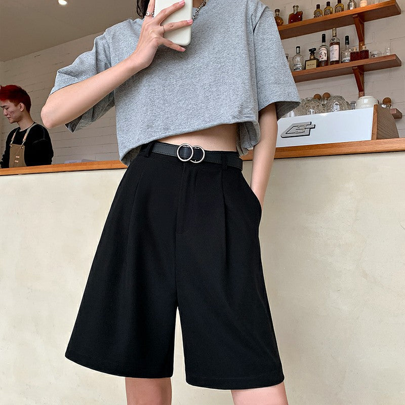 Women's Suit Shorts Summer High Waist Straight Hong Kong Style Casual Pants Five-point Pants