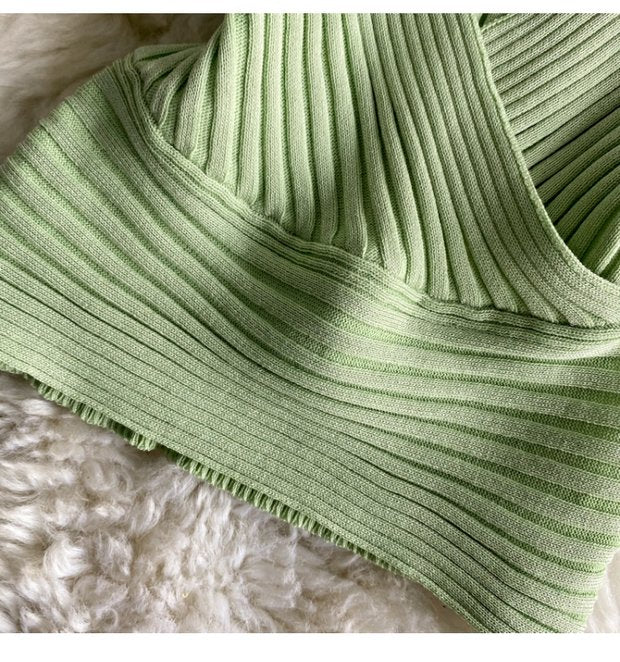 Vest V Neck With Solid Color High Waist Exposed
