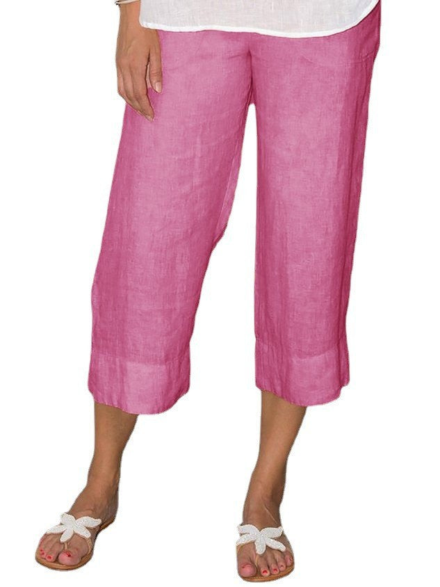 Solid Color Cotton And Linen Women's Simple Loose Casual Cropped Pants