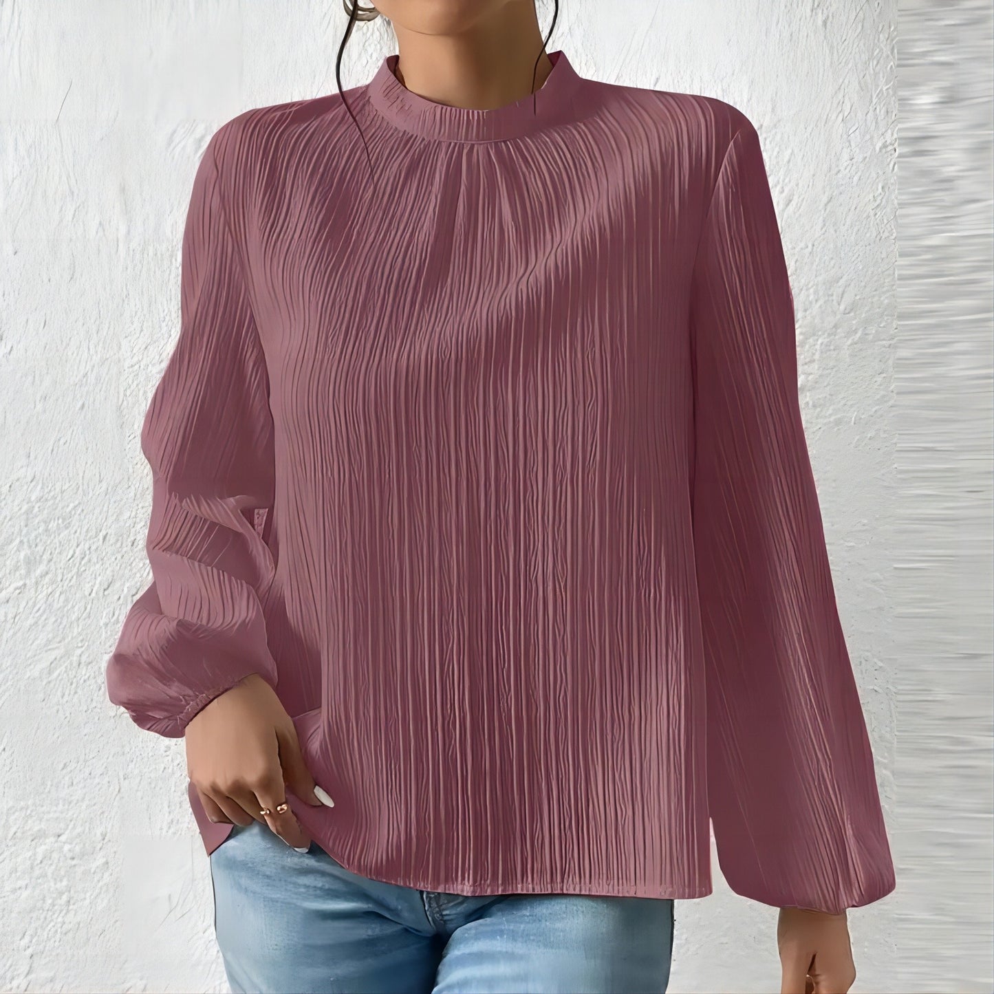 Women's Fashionable Elegant Puff Sleeve Casual Stand Collar Shirt
