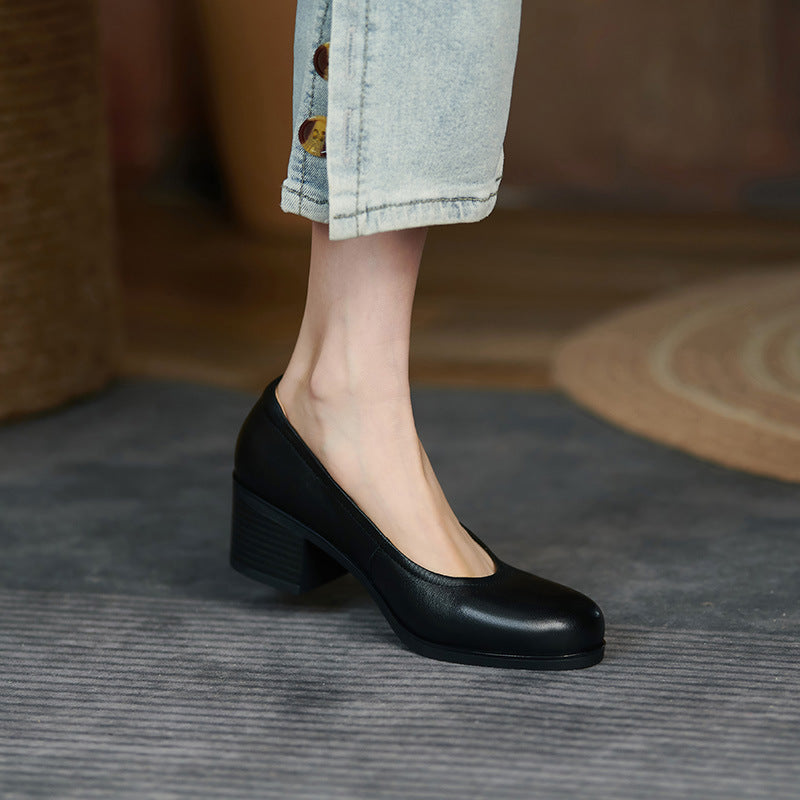 Women's Thick Heel Round Toe Low Heel Platform Shoes