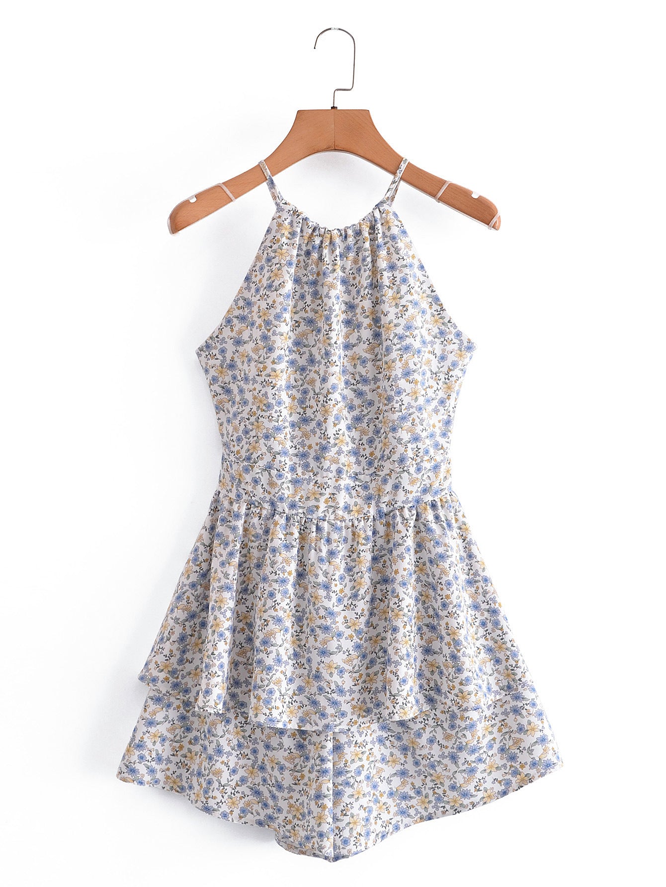 Backless Lace-up Printed One-piece Shorts