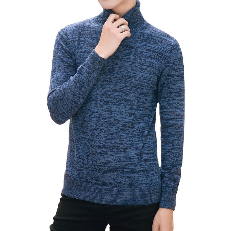 Men's Sweater Solid Color Round High Neck Men's Top Long Sleeve Jacket