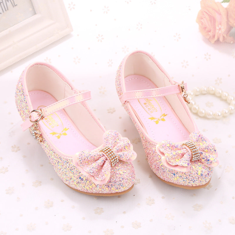 Small High Heeled Shoes With Sequined Bow