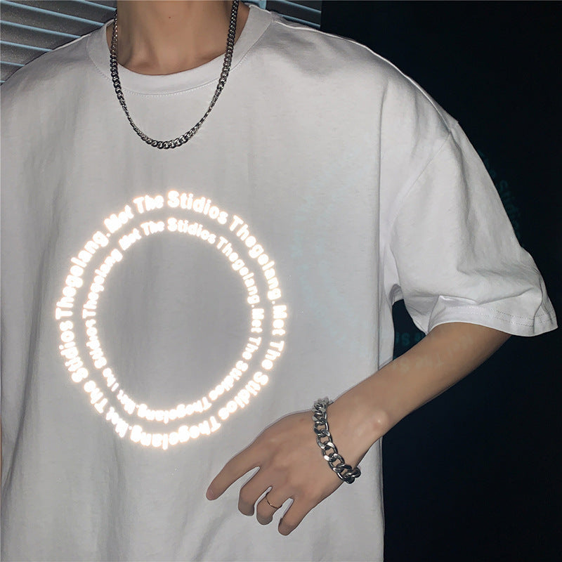 Women's Loose Casual Solid Color Reflective Short Sleeves