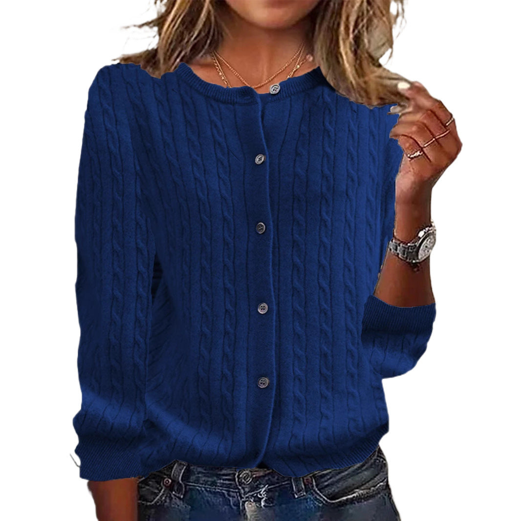 Womens Andi Fleece Crew-Neck Knitted Linen-Flower Cardigan Sweater