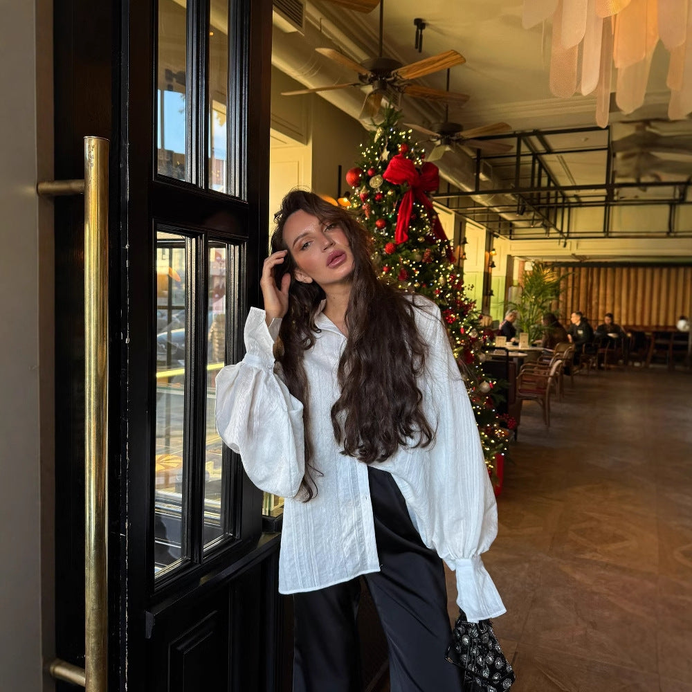 Bell Sleeve Lapel Long Sleeve Shirt