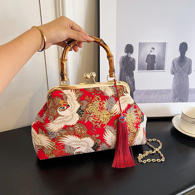 New Chinese Style Retro National Style Embroidered Clutch Bag Red-crowned Crane Handbag