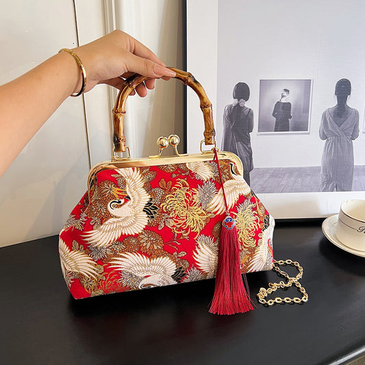 New Chinese Style Retro National Style Embroidered Clutch Bag Red-crowned Crane Handbag