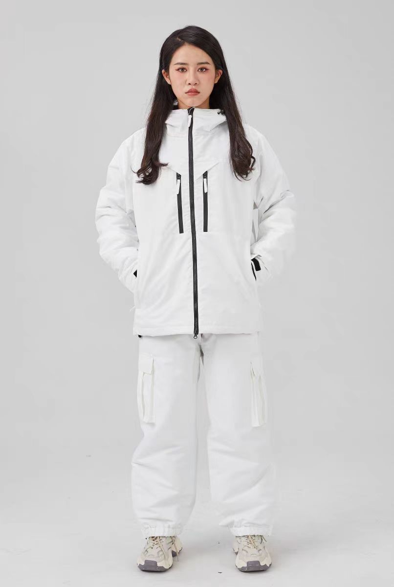 White, Padded, Waterproof, Loose-fitting Top-and-pants Set