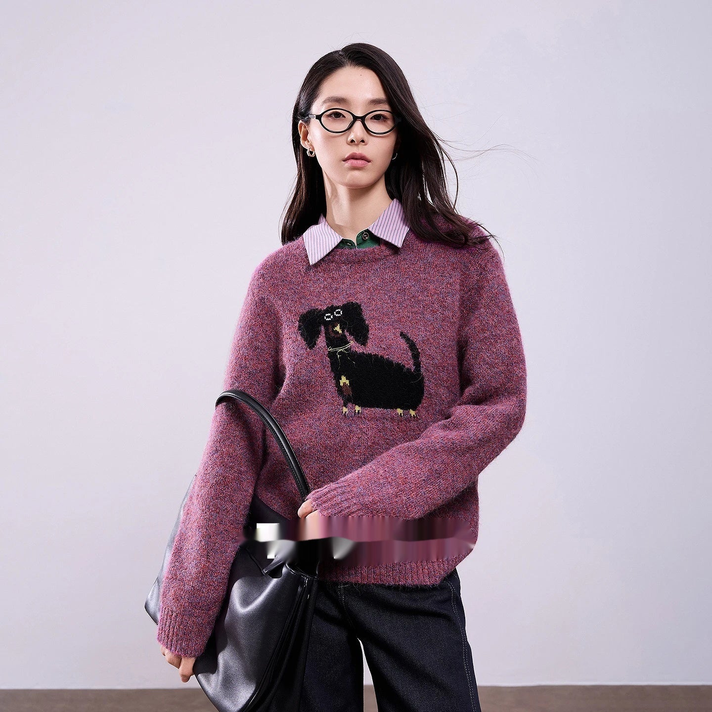Dog Jacquard Retro Crew Neck Pullover Sweater