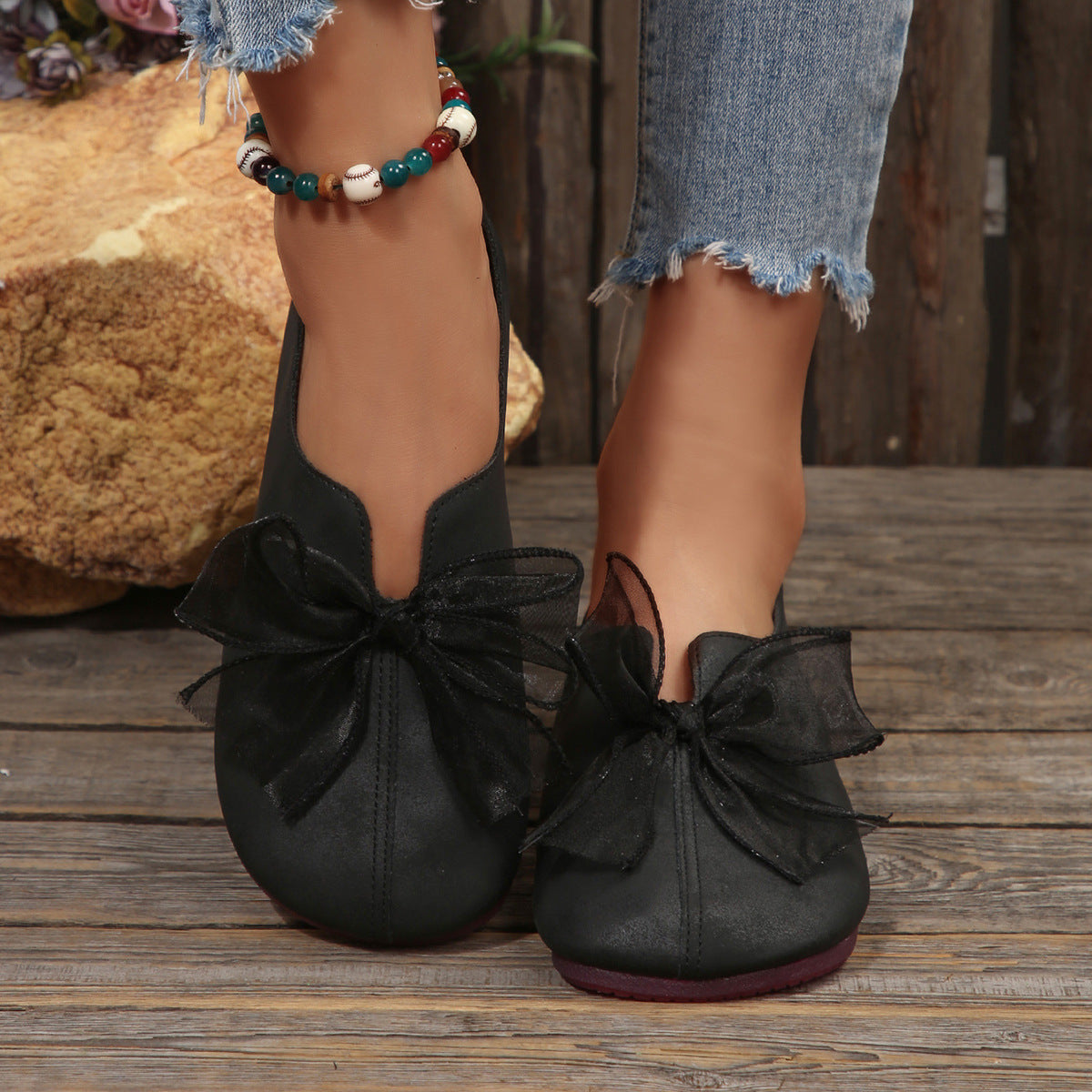 New Outdoor Round Head Soft Bottom Bowknot Decorative Mary Jane Shoes