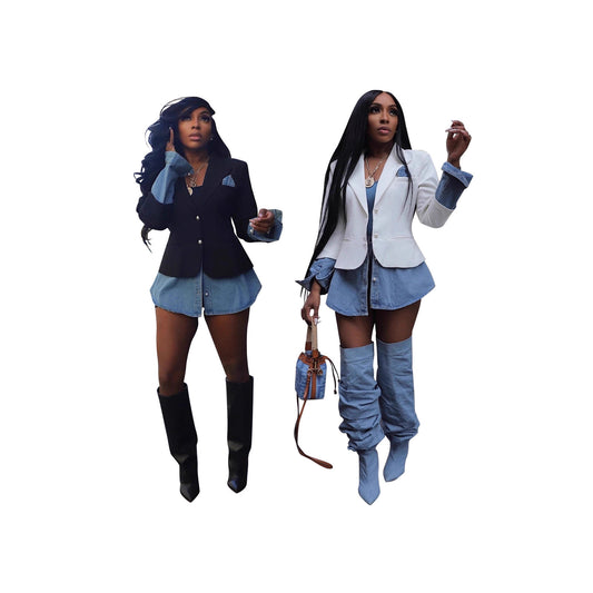 Casual Womens Patchwork Denim Blazer