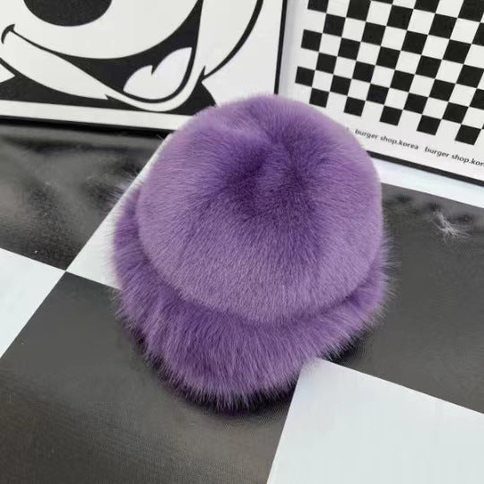 Fur Fashion Bucket Hat Mink-like Women