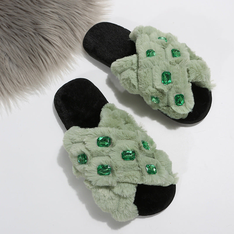 Slippers Store Størrelser Flad Bund Kryds Juvel Hjemme Dame