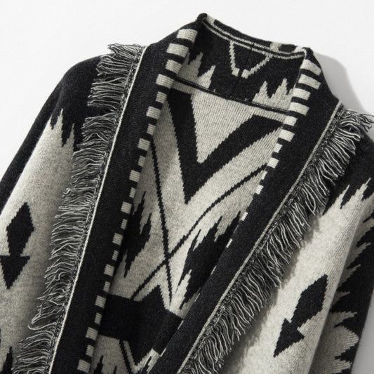 Women's Vintage Jacquard Tassel Cardigan Jacket