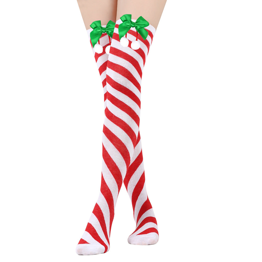 Bow Christmas Stockings Over The Knee Decorative High Tube