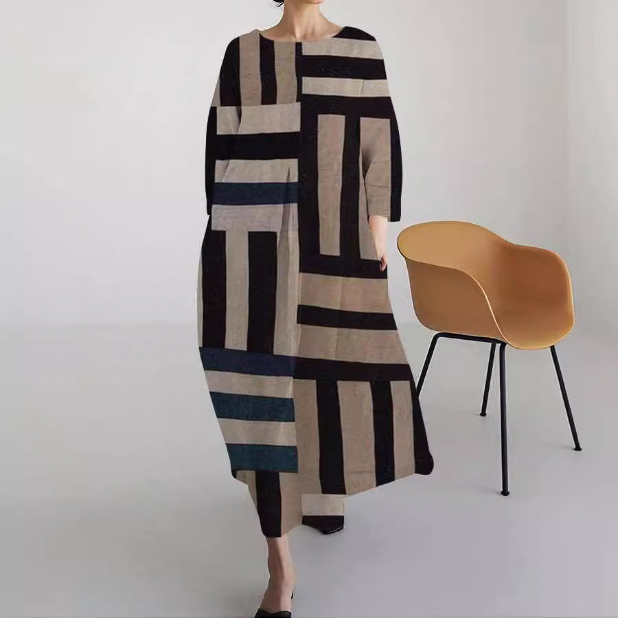 Loose-fitting Geometric Retro Maxi Skirt