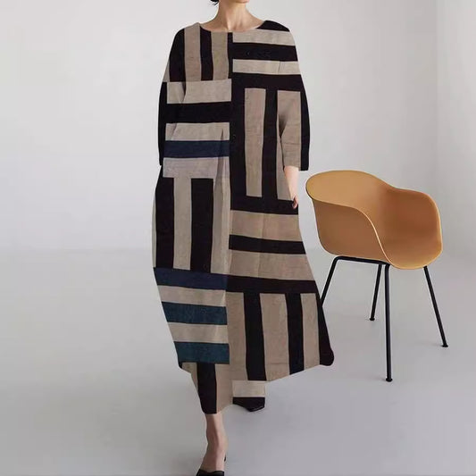 Loose-fitting Geometric Retro Maxi Skirt
