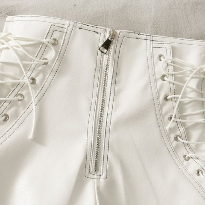 Thin Leather Shorts Women Spring And Autumn Slim Zipper